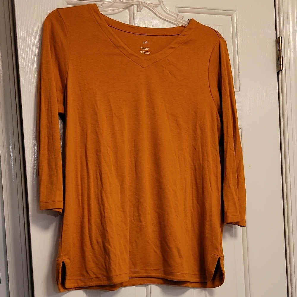 J. Jill Women's 3/4 Sleeve V-Neck Top Pumpkin Spice - Great Fall Color LIKE NEW